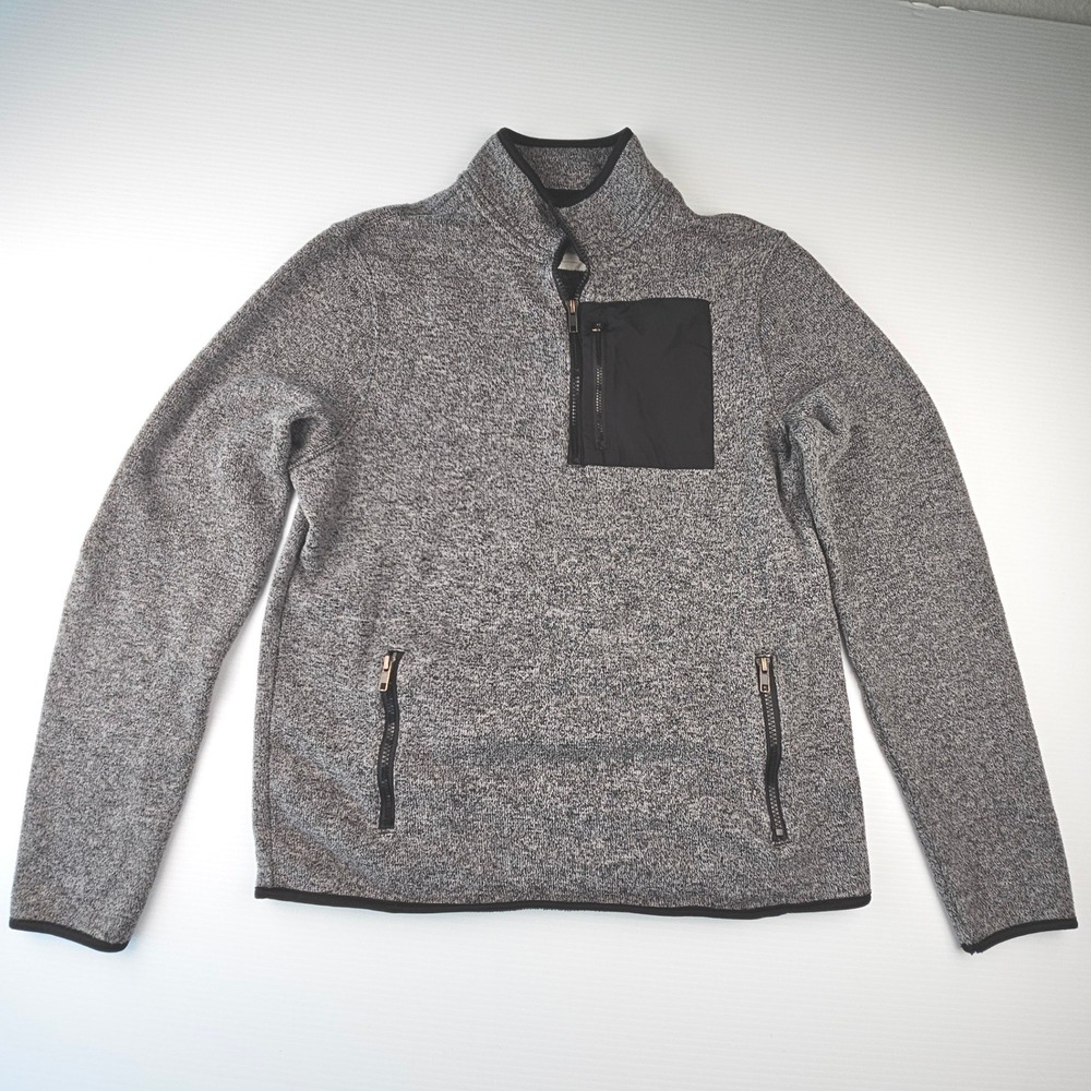 Aeropostale Mens Quarter Zip Fleece Pullover Gray Marl Pocket Jacket Size M